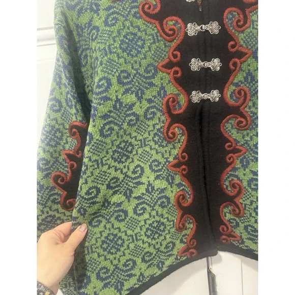 Vintage Vrikke Wool Nordic Knit Jacket Cardigan Women's S Green Sz S Folk Style - Picture 5 of 14